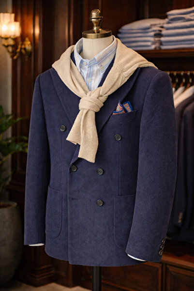 Jakamen Kadife Kruvaze Tek Ceket