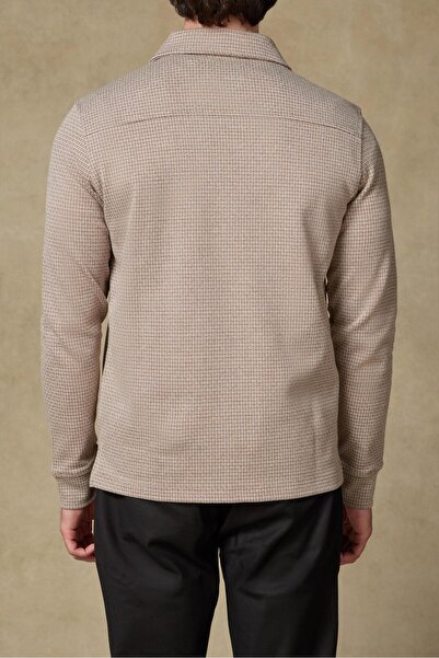 Abbate Milo Örme Kumaş Pamuklu Modern Fit Kahverengi Polo Yaka Erkek Desenli Sweatshirt
