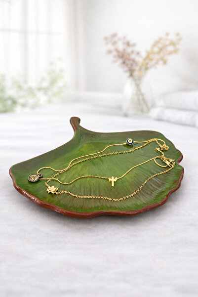 Sunum Yaprak Görünümlü El Yapımı Takı Tabağı ve Tepsisi