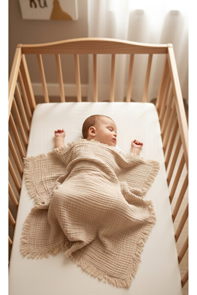 Kidaxi بطانية موسلين مزينة بالشراشيب 105x110 بني