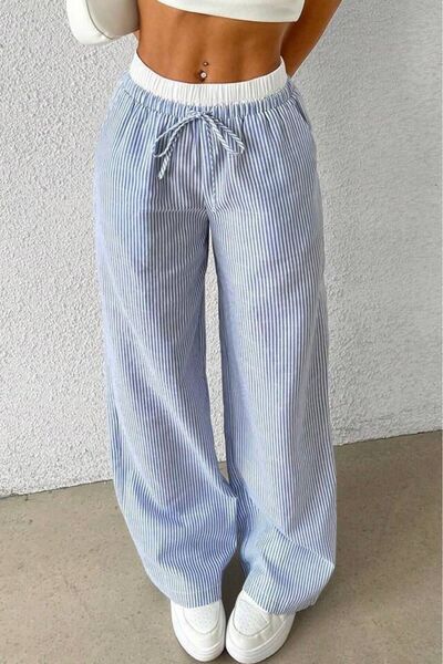 eBaa fashıon ÇİZGİLİ BAĞCIKLI PARÇALI BASİC PALAZZO EŞOFMAN ALTI