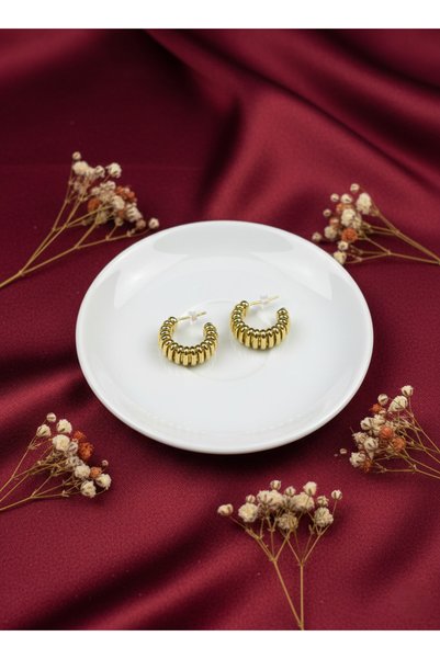 Elmosia Jewelry Gold Stainless Steel Tarnish-Free Hoop Striped Earrings – Stylish, Modern, and Minimalist Design