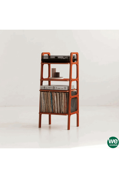 Woodesk Vinilo, Ahşap, Kırmızı Renk, Kitaplık Ve Pikap Standı