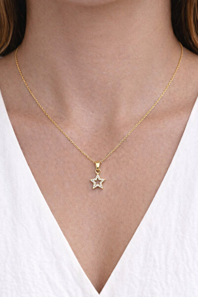TuQos قلادة نسائية من حجر الزركون على شكل نجمة فولاذية - تصميم أنيق بلون ذهبي...