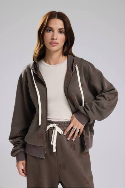 tw3 Women's Washable Laser Burnt Hooded Design Sweatshirt