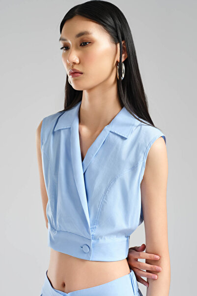 tw3 Women's Double Breasted Closure Design Crop Blouse