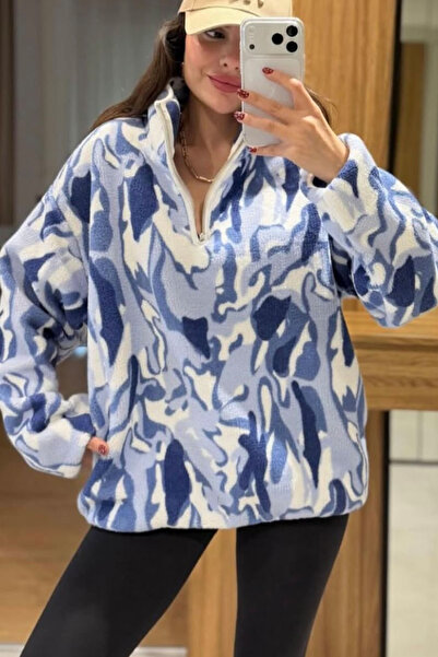 CİDDE Γυναικείο φούτερ με μισό φερμουάρ ψηλός λαιμός από βελούδινο φλις