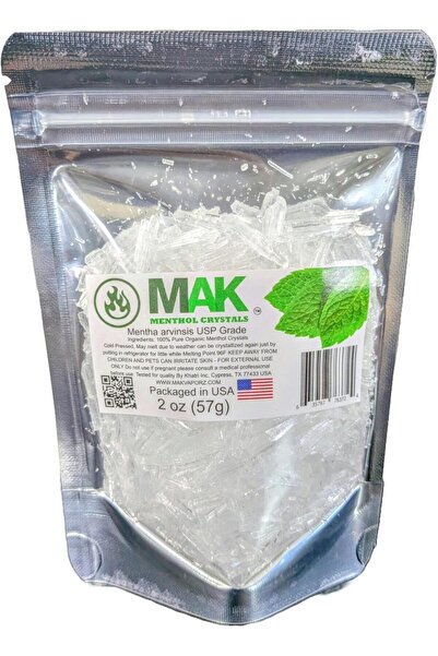 MAK بلورات المنثول 2 أونصة من بلورات المنثول النقية والطبيعية 100% من مينت كر...