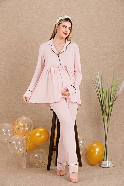 ESPEBA Pregnant Women's Maternity Pajama Set Top and Bottom Two-Piece Lace Trim