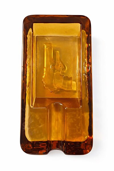 Jenisa El Yapımı Cam Kabartma Detaylı Amber Puro Küllük – Ağır Cam Tasarım Kü...