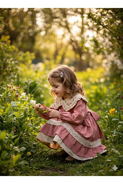 ALTINTOP Nakış işlemeli dantel detaylı sık tasarım kız elbise