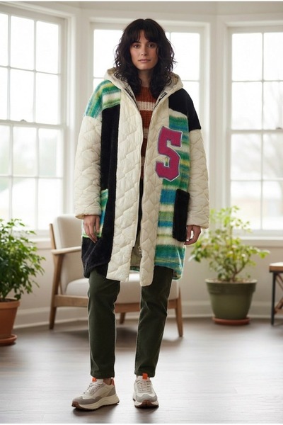 Roosbutik Renk Bloklu Kapitone Detaylı Oversize Mont