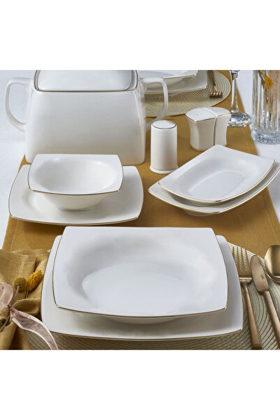 Güral Porselen Caroline 62 Parça 12 Kişilik Kare Yemek Takımı Altın Yaldız 20