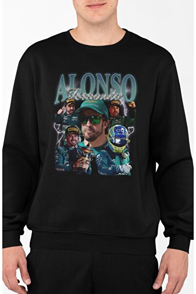 Fuddy Moda سويت شيرت قصة فضفاضة بايلوت فرناندو ألونسو فورمولا 1 مطبوع بدون قل...