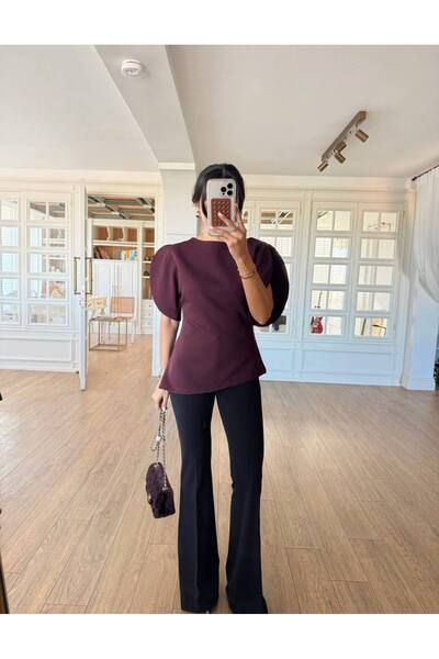 Butik Beyza Elegant Balloon Sleeve Detailed Asymmetrical Blouse