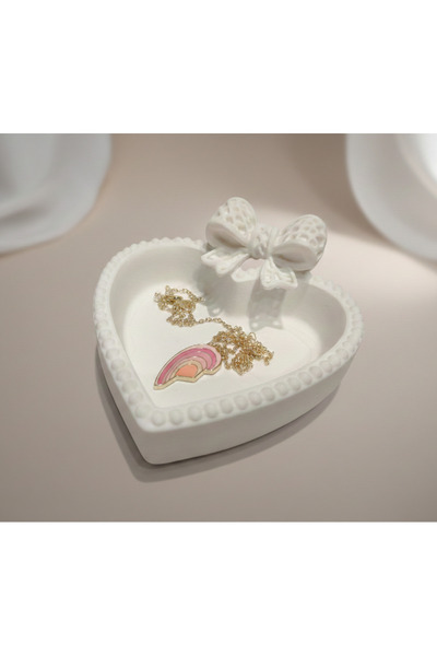 Filkorium3D Elegant Bow Design Heart Jewelry Dish |   Plastic Jewelry Organiz...