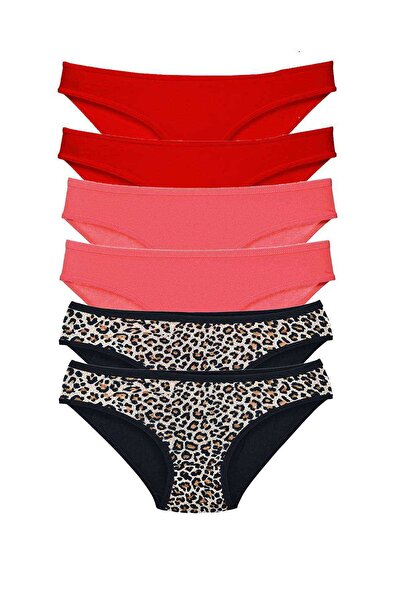 Generic Brand 6 Pieces Lycra Women's Slip Panties Leopard Red Fuchsia