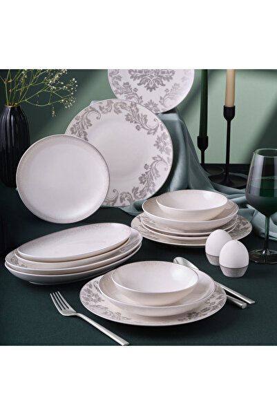 Güral Porselen Camelia 54 Parça 12 Kişilik Yemek Takımı Gümüş 65851
