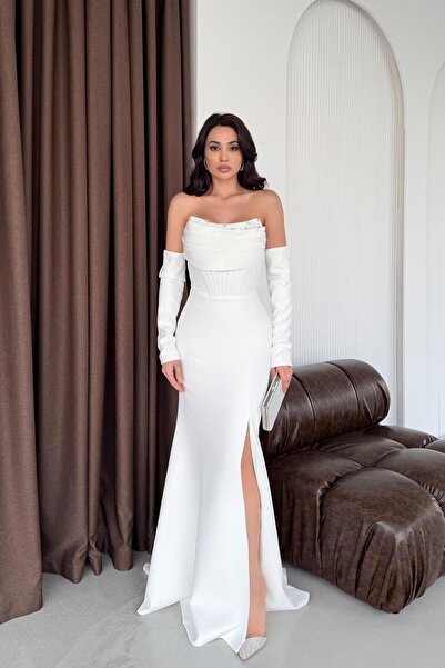 Serica Moda Біле плаття з балеринами та каменями на грудях