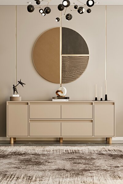 moldesan Mila Bej MDF 180 cm raflı kapaklı konsol