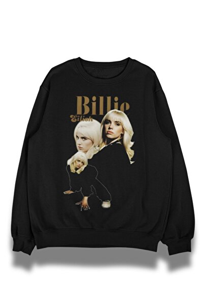 Fuddy Moda Swea unisex oversize cu imprimeu Billie Eilish, cu gâtul tip crewn...