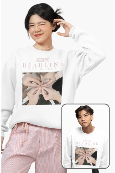 Fuddy Moda Unisex Oversize Φούτερ χωρίς κουκούλα με στάμπα Blackpink Deadline...