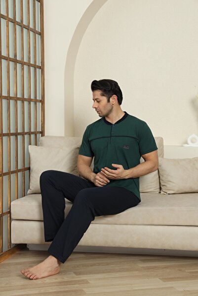 MODAREYA Men's Short Sleeve Button down Cotton Summer Khaki Pajama Set