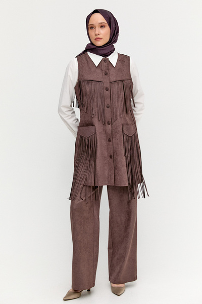 Setrms Süet Görünümlü Püsküllü Yelek