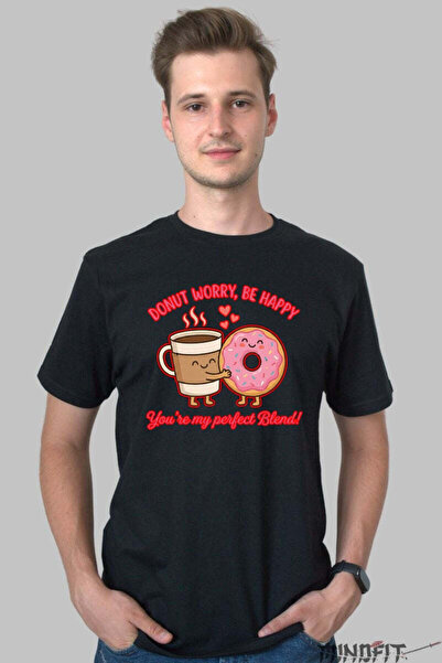 GILDAN Tricou Valentine S Day Cuplu Donut Worry Be Happy Barbat
