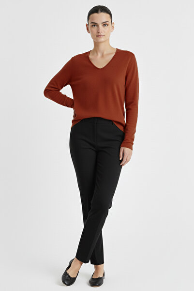 Msrlassn Kiremit V Yaka Triko Kadın Kazak