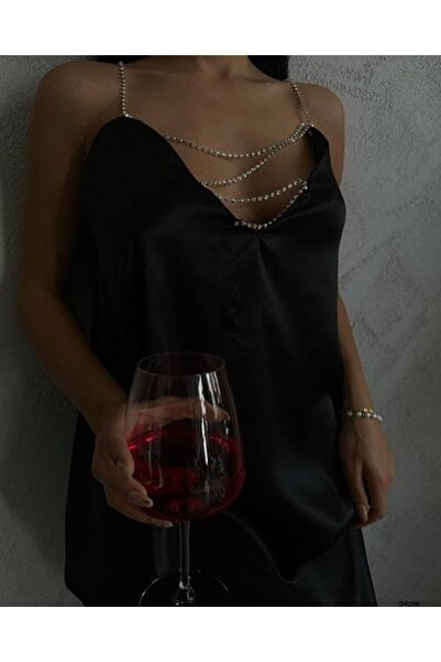MODA Taş Askılı Saten Elbise