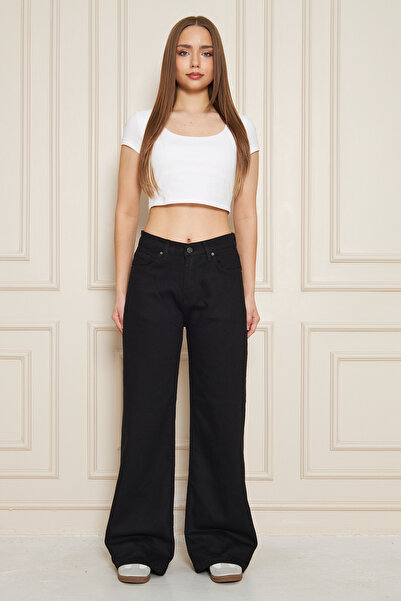 comstar Women's Loose Wide Leg High Waist Baggy Black Jeans