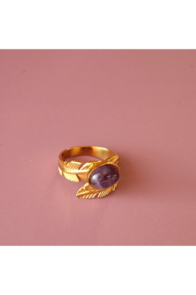 B Design jewelry Amethyst Stone Steel Ring