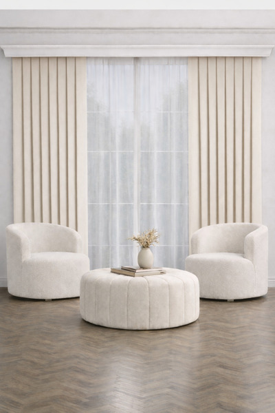 PerdeYap1980 Perdele de fundal cremă, cu o singură aripă, 1/3 pliată în mod s...