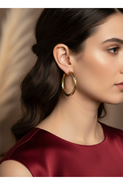 Elmosia Jewelry أقراط دائرية ملتوية من الفولاذ الذهبي - أقراط نسائية بتصميم ع...