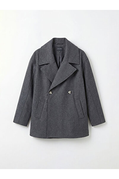 LC Waikiki Anthracite Double-Breasted Collar Women's Cashmere Coat