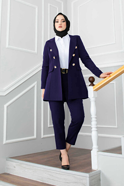 EBRUTESETTÜR طقم حجاب بتفاصيل ياقة منديل باللون الأزرق الداكن