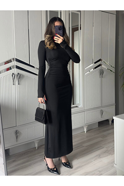 AB LOOKS Women's Silva Scuba Fabric Waist Draped Body-Hugging Flexible Long D...