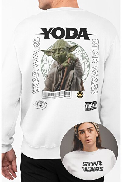 Fuddy Moda سويت شيرت قصة فضفاضة يودا ستار وورز للجنسين مطبوع بدون قلنسوة برقب...