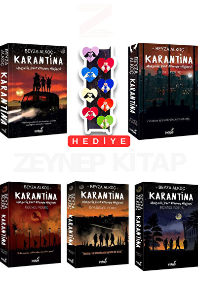 İndigo Kitap Karantina 5 Kitap Set (KARTON KAPAK) 8'li Kalp Ayraç Hediyeli