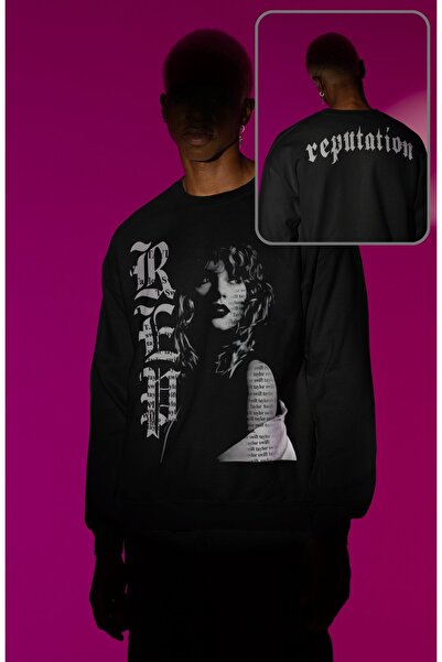 Fuddy Moda Unisex Oversize Φούτερ χωρίς κουκούλα με στάμπα Reputation Taylor ...