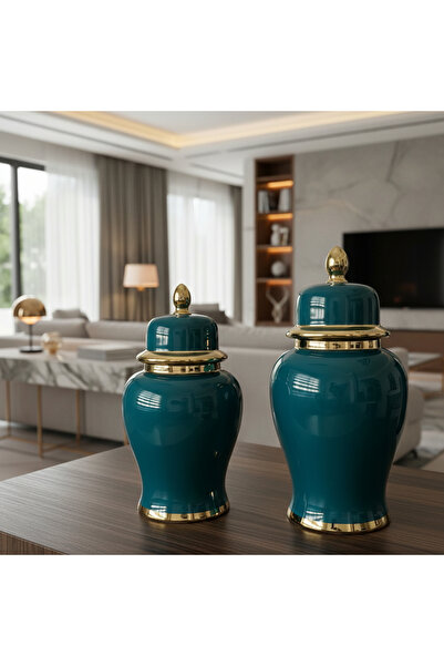 lya luxury طقم مزهريات زخرفية من قطعتين باللون الأخضر الزمردي - تفاصيل ذهبية ...