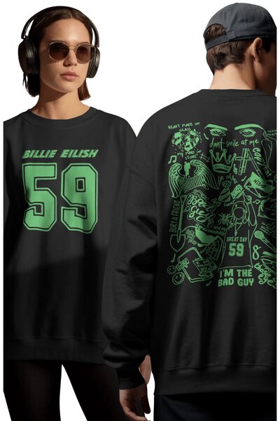 Fuddy Moda Unisex Oversize kroj 59 Billie Eilish Leđa Štampano okrugla kragna...