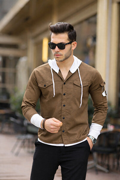 comstar Men's Slim Fit Combed Cotton Hooded Buttoned Denim Shirt