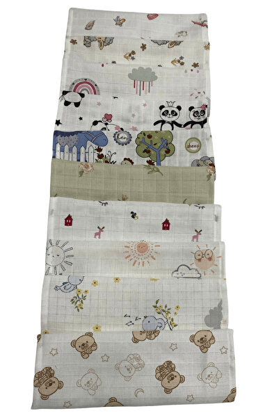 Happy Baby Dikiş Atölyesi Müslin Kumaş 10 Adet Karışık Desenli Bebek Ağız Men...