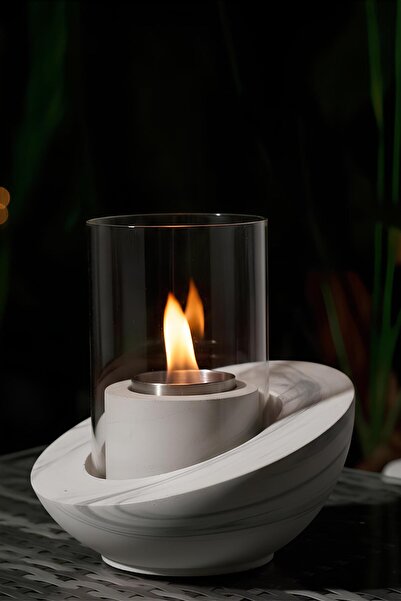 betonmall Mermer Desenli Masaüstü Şömine | Kamp, Teras,Kafe ve Restoranlar İç...