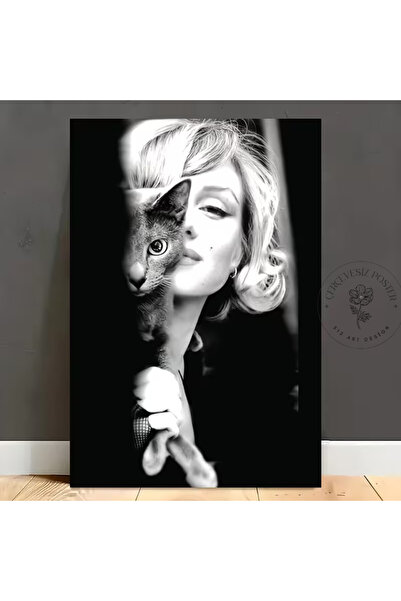 512 STORE Marilyn Monroe Black Cat / Siyah Kedi Vintage Duvar Dekor Çerçevesi...