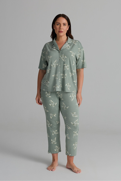 Hays Kadın Plus Size Viskon Kısa Kollu Gömlek Uzun Pijama Takımı