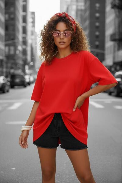 Oksit Mily Дамска широка базова памучна тениска с обло деколте и свободна кро...