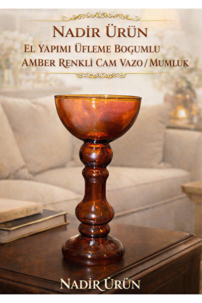 onyyapim Rare Item |   Handmade Blown Amber Colored Glass Vase / Candle Holder